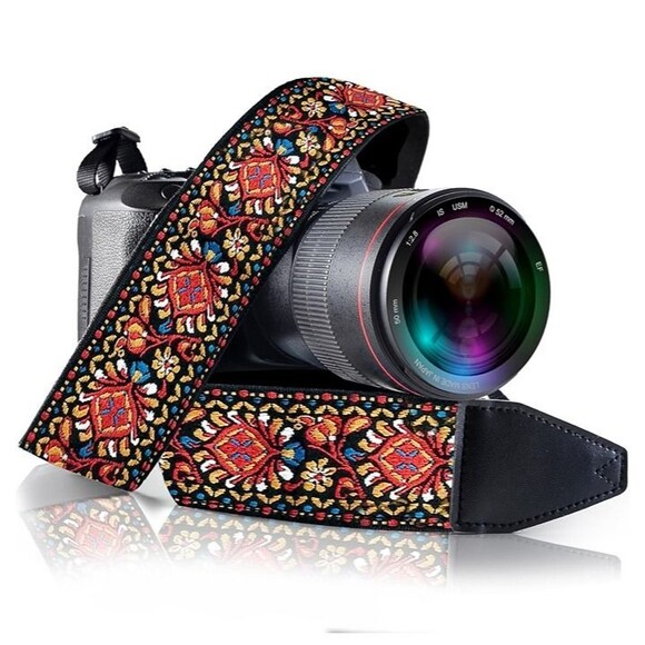 Boho Indie Tribal Multi Fabric Camera Crossbody / Carry Shoulder Strap 53" - Picture 1 of 5